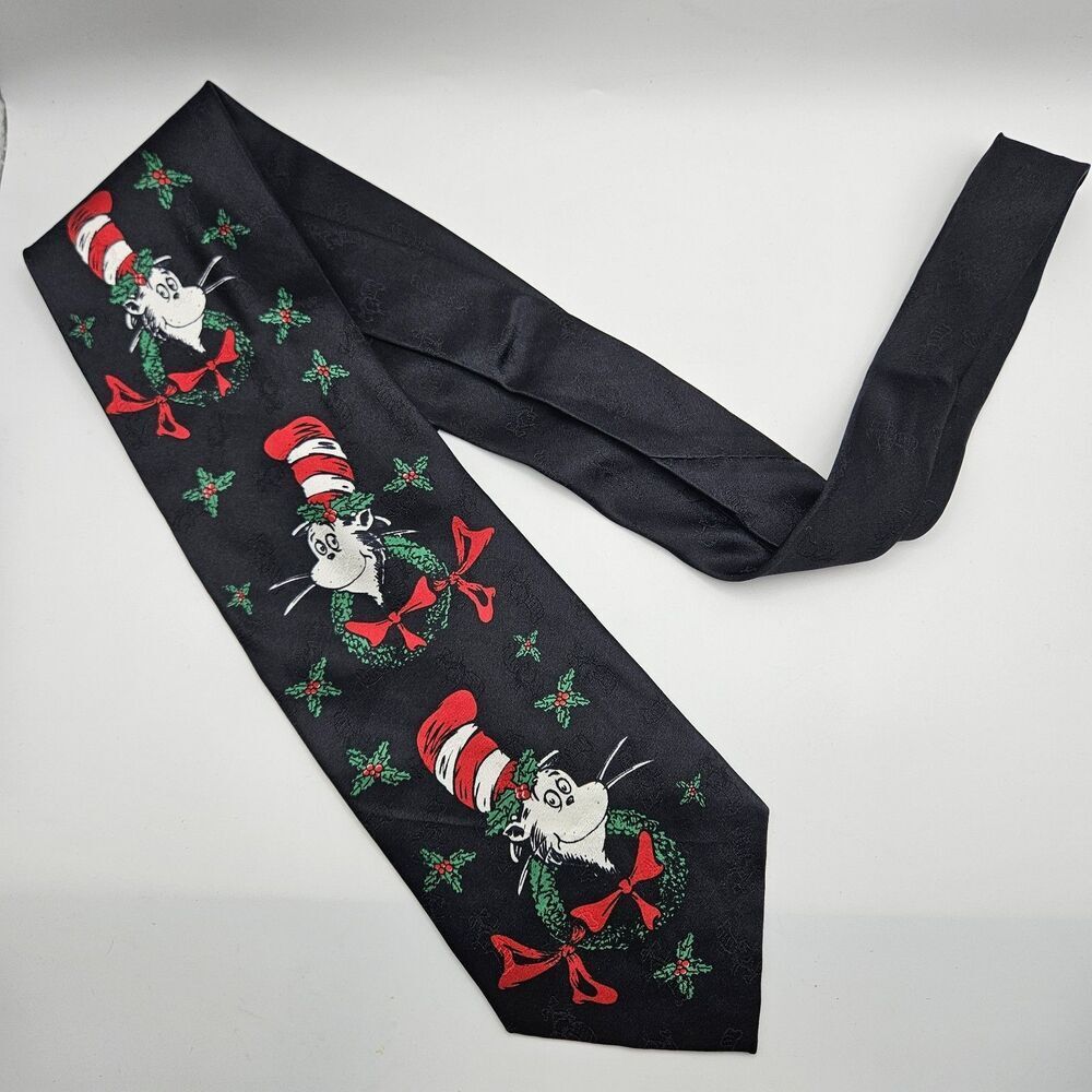 VTG‎ Dr. Seuss Silk Cat In The Hat Christmas Wreath Edition 1996 Tie 57.5x3 7/8"